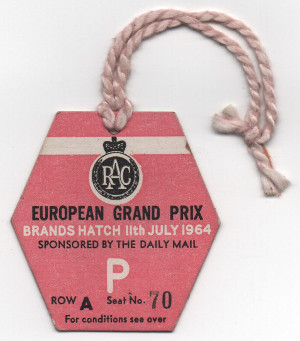 RAC European Grand Prix grandstand stub, Brands Hatch Circuit, 11/07/1964