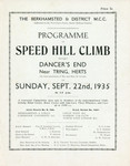 Programme cover of Dancer's End Hill Climb, 22/09/1935