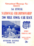Programme cover of Riverside International Raceway (CA), 18/03/1962