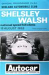 Programme cover of Shelsley Walsh Hill Climb, 18/08/1968