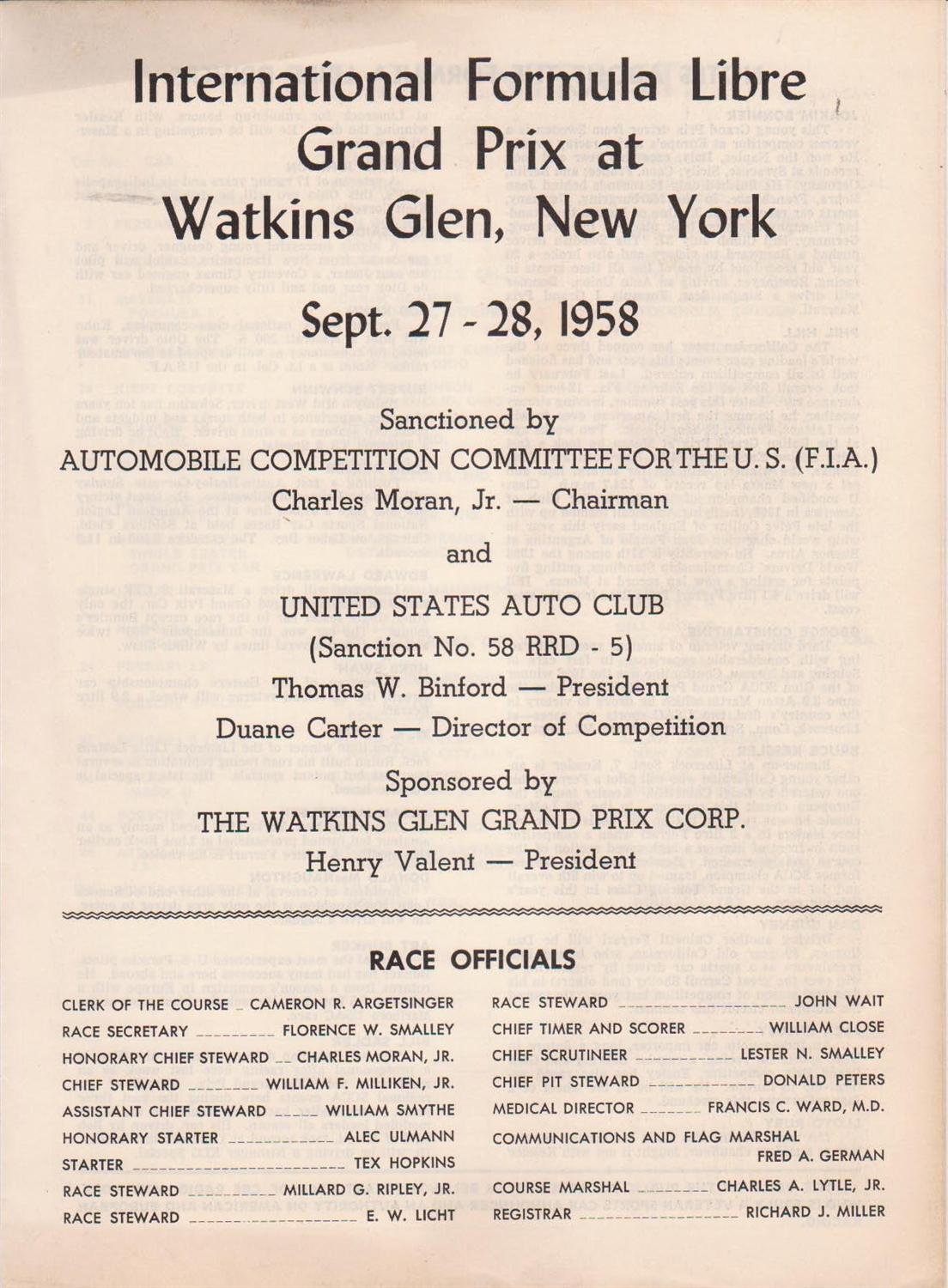 Watkins Glen International, 28/09/1958